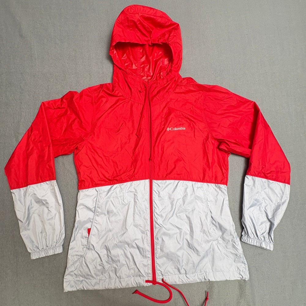 Columbia Red Grey Colorblock Flash Forward Windbreaker‎ Jacket Womens Medium